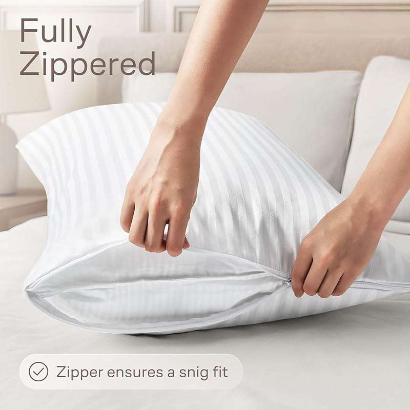 Ultra Soft Pillow Protectors with Zipper Standard Size - Set of 4 Breathable Pillow Covers - 100% Protection Against Stains, Dust & Dirt - Machine Washable (Dark White) - Image 5