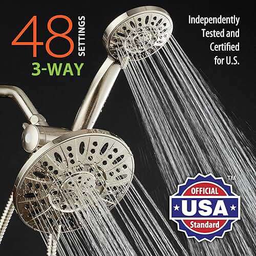 AquaDance 7" Premium High Pressure 3-Way Rainfall Combo with Stainless Steel Hose – Enjoy Luxurious 6-setting Rain Shower Head and Hand Held Shower Separately or Together – Brushed Nickel Finish - Image 2
