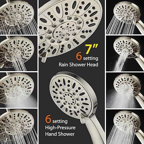 AquaDance 7" Premium High Pressure 3-Way Rainfall Combo with Stainless Steel Hose – Enjoy Luxurious 6-setting Rain Shower Head and Hand Held Shower Separately or Together – Brushed Nickel Finish - Image 3