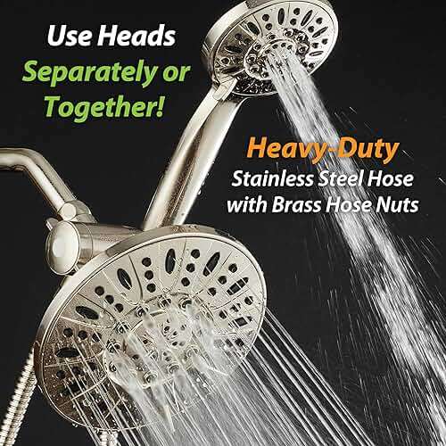 AquaDance 7" Premium High Pressure 3-Way Rainfall Combo with Stainless Steel Hose – Enjoy Luxurious 6-setting Rain Shower Head and Hand Held Shower Separately or Together – Brushed Nickel Finish - Image 5