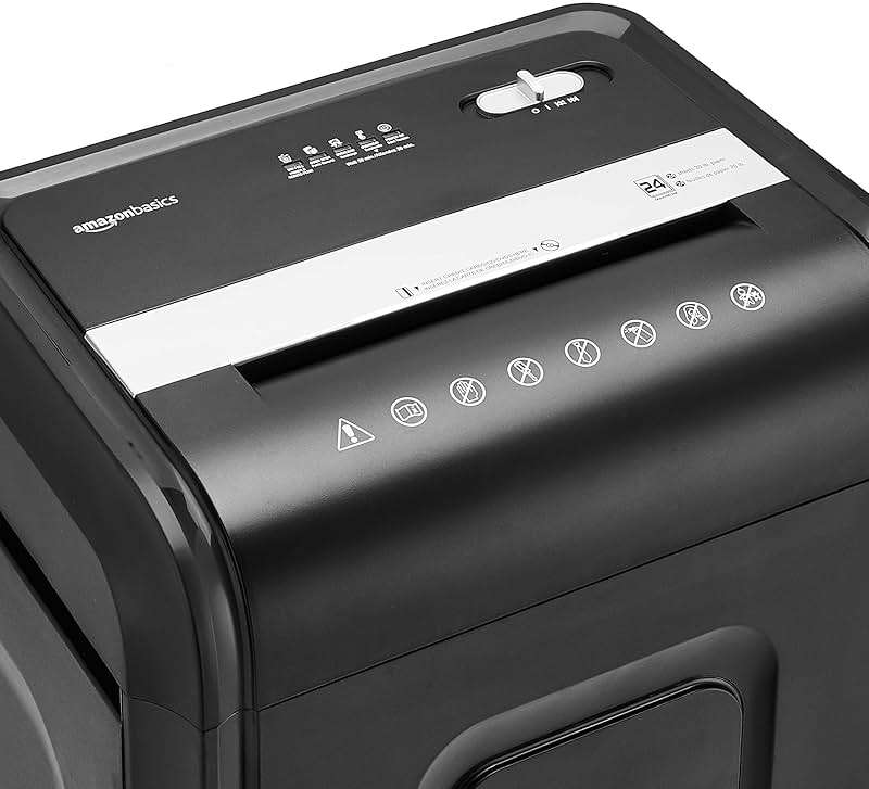 Amazon Basics 24 Sheet Cross Cut Paper, CD and Credit Card Home Office Shredder with Pullout Basket, Black - Image 3