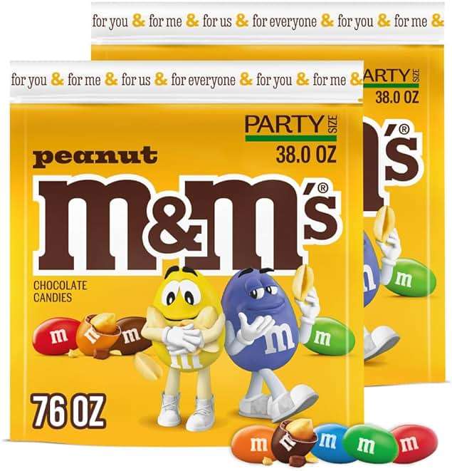 M&M'S Peanut Milk Chocolate Candy, Chocolate Candy Bulk, Party Size 38 oz Bag (Pack of 2) - Image 1