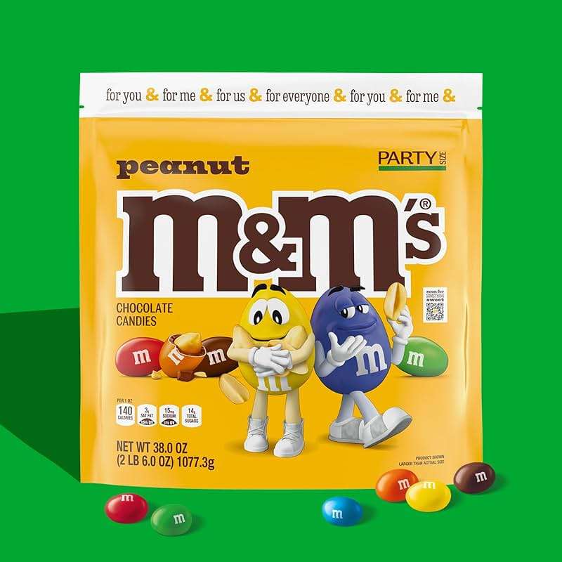 M&M'S Peanut Milk Chocolate Candy, Chocolate Candy Bulk, Party Size 38 oz Bag (Pack of 2) - Image 2