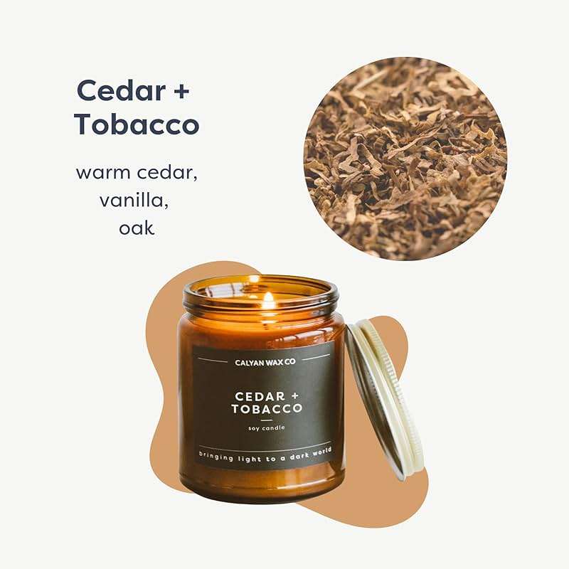 Calyan Wax Co. Cedar & Tobacco Scented Candle - 57 Hour Burn - Luxury Clean Soy Wax Candles - Long Lasting Amber Glass Jar Candle for Home - 7.2oz - Image 2