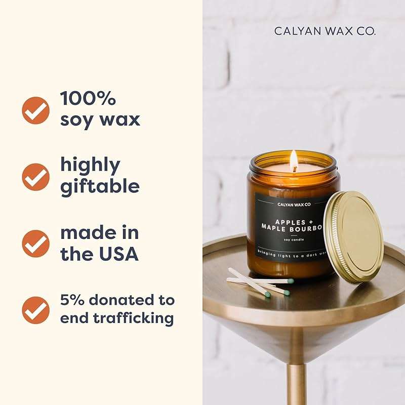 Calyan Wax Co. Cedar & Tobacco Scented Candle - 57 Hour Burn - Luxury Clean Soy Wax Candles - Long Lasting Amber Glass Jar Candle for Home - 7.2oz - Image 3