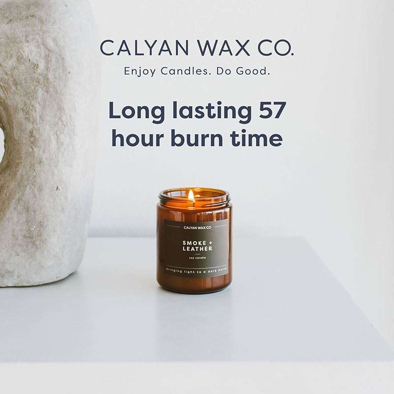 Calyan Wax Co. Cedar & Tobacco Scented Candle - 57 Hour Burn - Luxury Clean Soy Wax Candles - Long Lasting Amber Glass Jar Candle for Home - 7.2oz - Image 4
