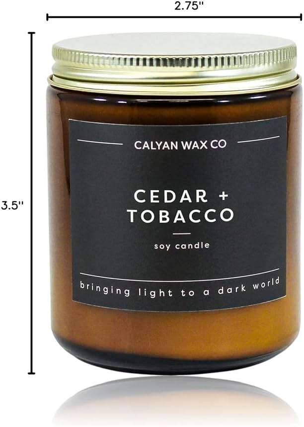 Calyan Wax Co. Cedar & Tobacco Scented Candle - 57 Hour Burn - Luxury Clean Soy Wax Candles - Long Lasting Amber Glass Jar Candle for Home - 7.2oz - Image 10