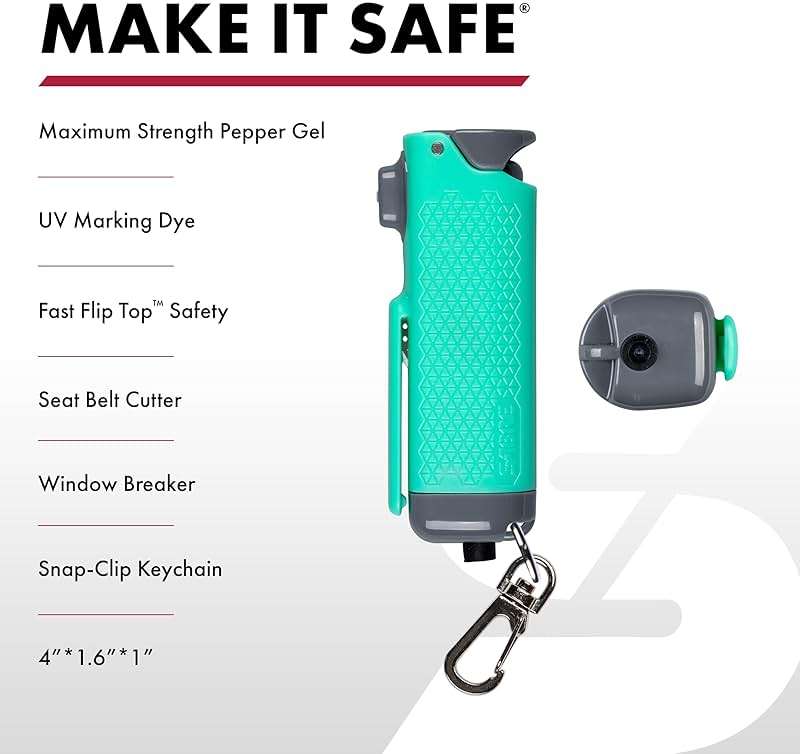 SABRE Safe Escape 3-in-1 Pepper Gel with Seat Belt Cutter & Window Breaker, Maximum Strength Pepper Spray, 3X Longer Spray Time - Up to 10 Seconds, 0.54 fl oz, Snap-Clip Keychain, Fast Flip Top Safety - Image 2