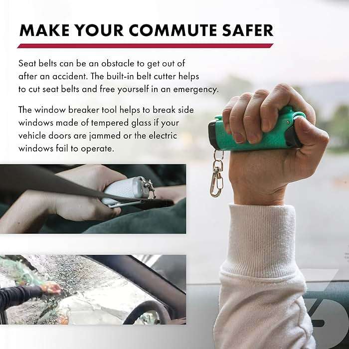 SABRE Safe Escape 3-in-1 Pepper Gel with Seat Belt Cutter & Window Breaker, Maximum Strength Pepper Spray, 3X Longer Spray Time - Up to 10 Seconds, 0.54 fl oz, Snap-Clip Keychain, Fast Flip Top Safety - Image 4