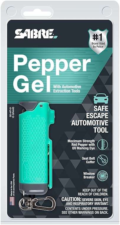 SABRE Safe Escape 3-in-1 Pepper Gel with Seat Belt Cutter & Window Breaker, Maximum Strength Pepper Spray, 3X Longer Spray Time - Up to 10 Seconds, 0.54 fl oz, Snap-Clip Keychain, Fast Flip Top Safety - Image 9