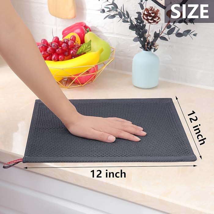 Homaxy 100% Cotton Waffle Weave Kitchen Dish Cloths, Ultra Soft Absorbent Quick Drying Dish Towels, 12 x 12 Inches, 6-Pack, Dark Grey - Image 3