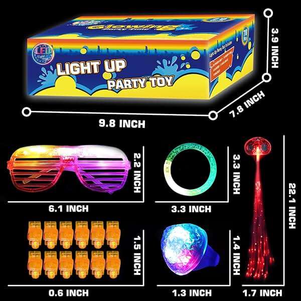 78PCs LED Light Up Toy Party Favors/Supplies Bulk Glow In The Dark For Adult Kids Birthday Halloween With 50 Finger Light, 12 Jelly Ring, 6 Flashing Glasses, 5 Bracelet, 5 Fiber Optic Hair Light - Image 3