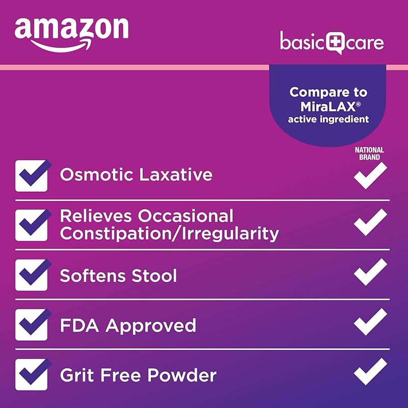 Amazon Basic Care ClearLax Polyethylene Glycol 3350 Powder for Solution, Osmotic Laxative, Softens Stool, Relieves Occasional Constipation, Unflavored, Grit-Free, Sugar-Free, 0.5 oz (Pack of 100) - Image 4