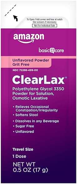 Amazon Basic Care ClearLax Polyethylene Glycol 3350 Powder for Solution, Osmotic Laxative, Softens Stool, Relieves Occasional Constipation, Unflavored, Grit-Free, Sugar-Free, 0.5 oz (Pack of 100) - Image 8