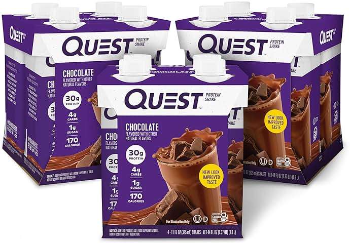 Quest Nutrition Ready To Drink Chocolate Protein Shake, 30g Protein, 4g Net Carbs, Gluten Free, Keto Friendly, 11 fl oz - Pack of 12 - Image 1