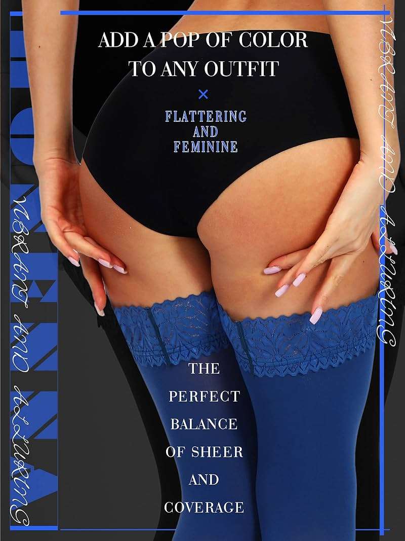HONENNA Semi Sheer Stay Up Lingerie Thigh High Stockings Lace Top Size A-F - Image 3
