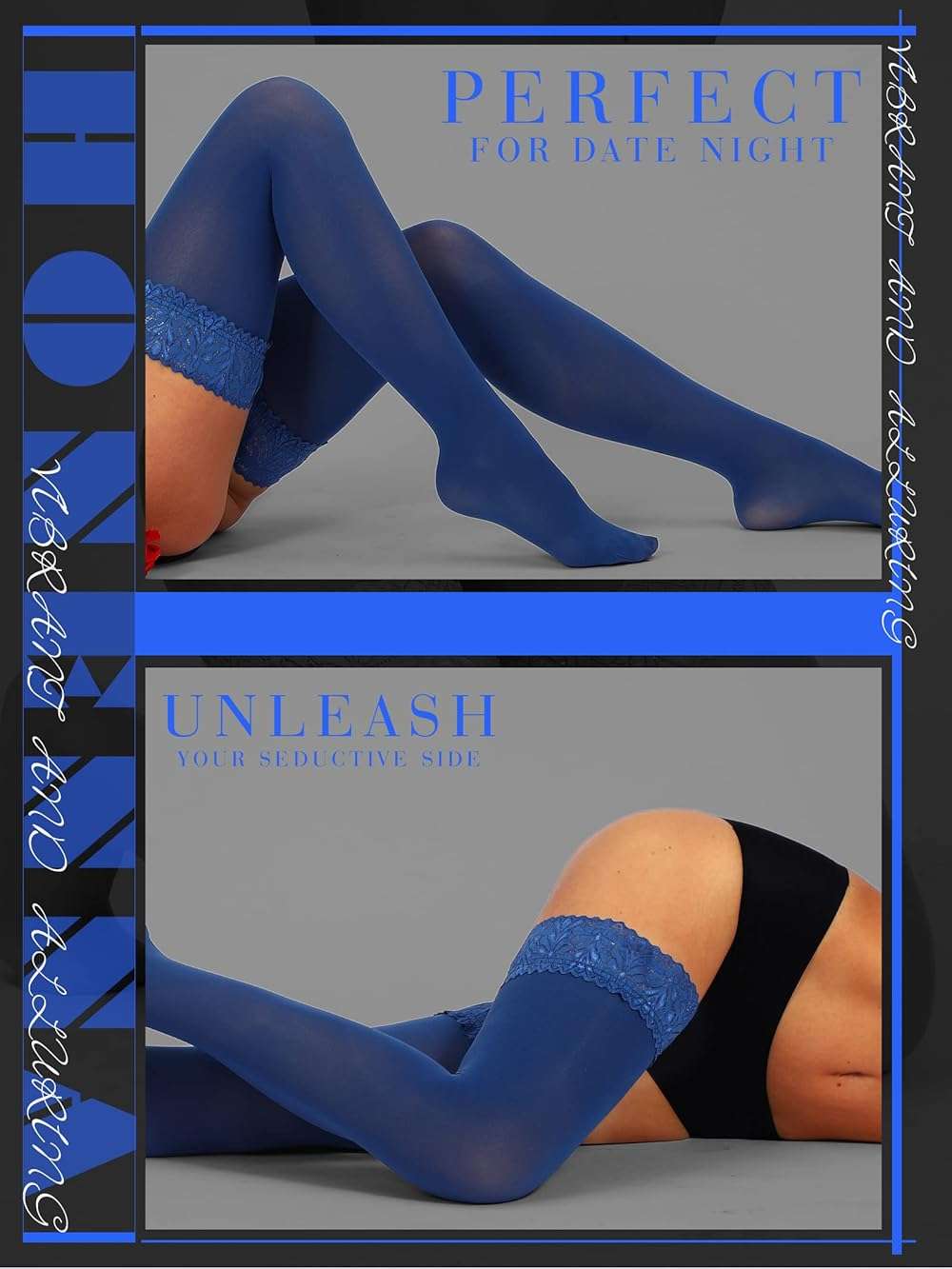HONENNA Semi Sheer Stay Up Lingerie Thigh High Stockings Lace Top Size A-F - Image 5