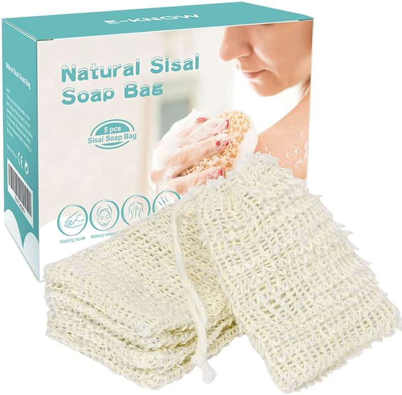 E-Know Soap Bag, 5 Pack Natural Sisal Soap Saver, Zero Waste Plastic-Free Soap Net, Foaming and Drying The Soap, Massage, Peeling - Image 1