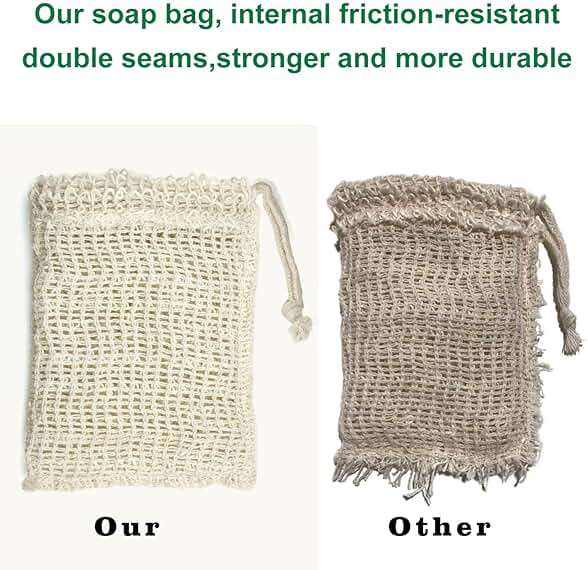 E-Know Soap Bag, 5 Pack Natural Sisal Soap Saver, Zero Waste Plastic-Free Soap Net, Foaming and Drying The Soap, Massage, Peeling - Image 3