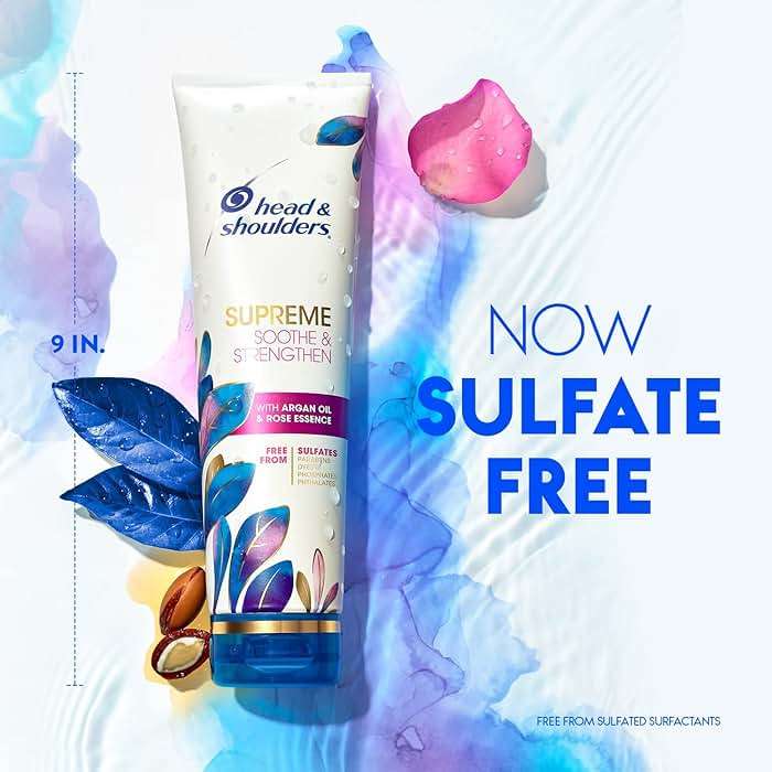 Head & Shoulders Supreme Anti-Dandruff Shampoo and Conditioner Set, 1% Pyrithione Zinc, Sulfate-Free, Argan Oil and Rose Essence, for Dry Scalp and Dandruff, 21.2 fl oz - Image 2