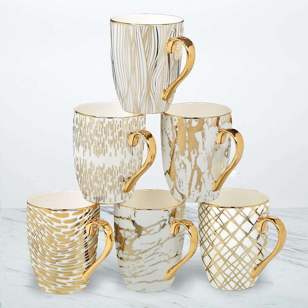 Matrix Gold Porcelain Coffee & Tea Mug Set – Premium Fine Porcelain with Elegant Gold-Plated Finish, Luxury Drinkware for Everyday Dining, Entertaining & Special Occasions - Image 1