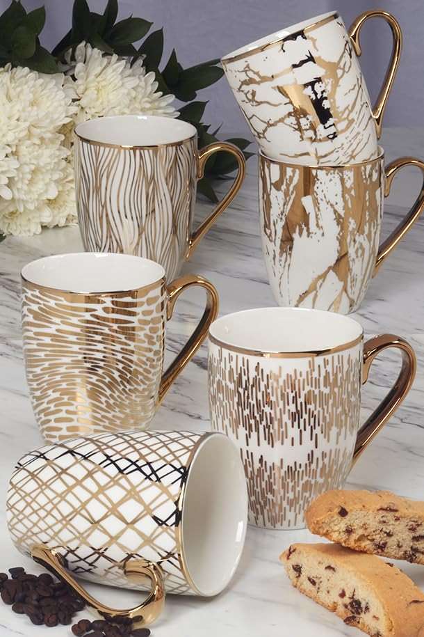 Matrix Gold Porcelain Coffee & Tea Mug Set – Premium Fine Porcelain with Elegant Gold-Plated Finish, Luxury Drinkware for Everyday Dining, Entertaining & Special Occasions - Image 4