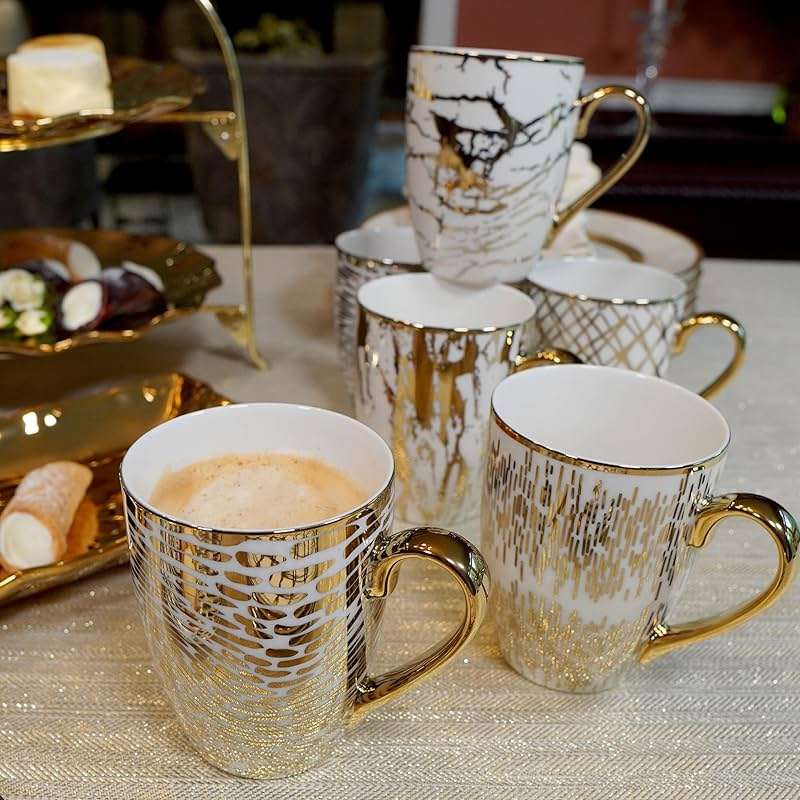 Matrix Gold Porcelain Coffee & Tea Mug Set – Premium Fine Porcelain with Elegant Gold-Plated Finish, Luxury Drinkware for Everyday Dining, Entertaining & Special Occasions - Image 5