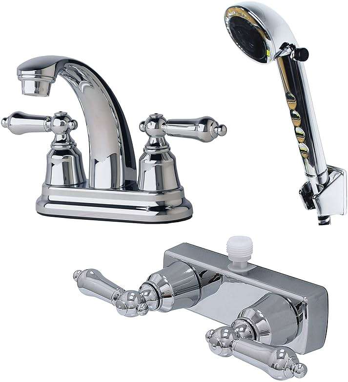 Laguna Brass 2003CP/3221CP/4120CP RV Bathroom and Shower Faucet with Matching Hand Shower Combo Chrome Finish - Image 1