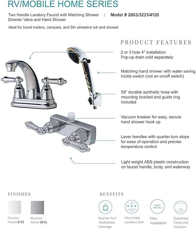 Laguna Brass 2003CP/3221CP/4120CP RV Bathroom and Shower Faucet with Matching Hand Shower Combo Chrome Finish - Image 3
