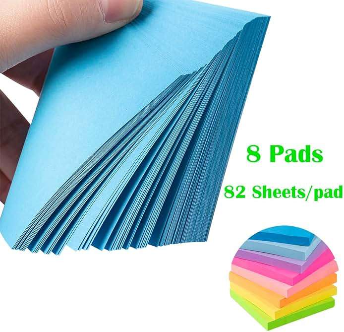 Sticky Notes 3x3 Inches,Bright Colors Self-Stick Pads, Easy to Post for Home, Office, Notebook, 82 Sheets/pad - Image 4