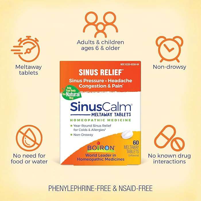 Boiron SinusCalm Tablets for Sinus Pain Relief, Runny Nose, Congestion, Sinus Pressure, Headache - 60 Count - Image 3