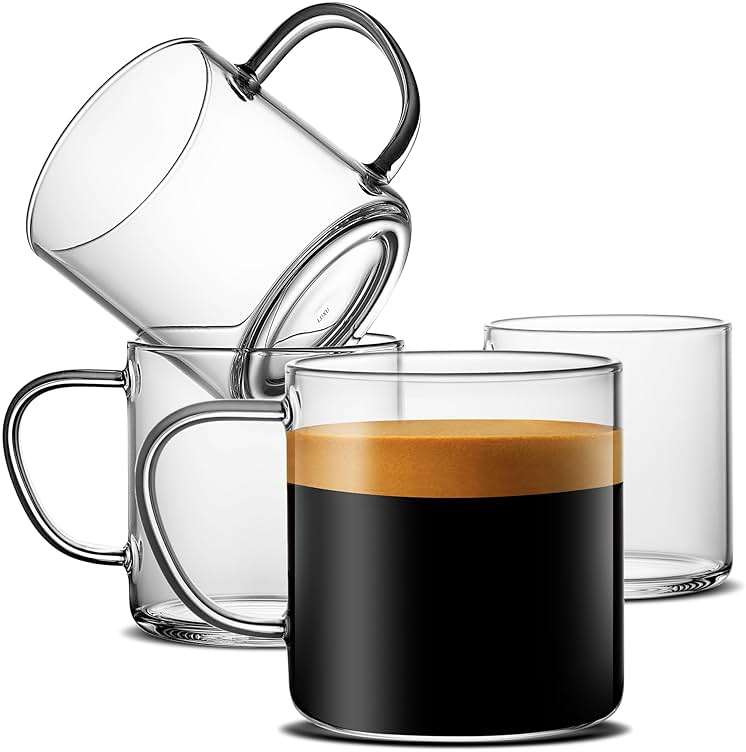 LUXU Glass Coffee Mugs Set of 4,14 oz Clear Coffee Cups,Hand Blown&Seamless Design,Heat Resistant and Explosion-Proof,Lightweight Tea Mugs with Anti Scald Handle Ideal for Home,Cafe - Image 1
