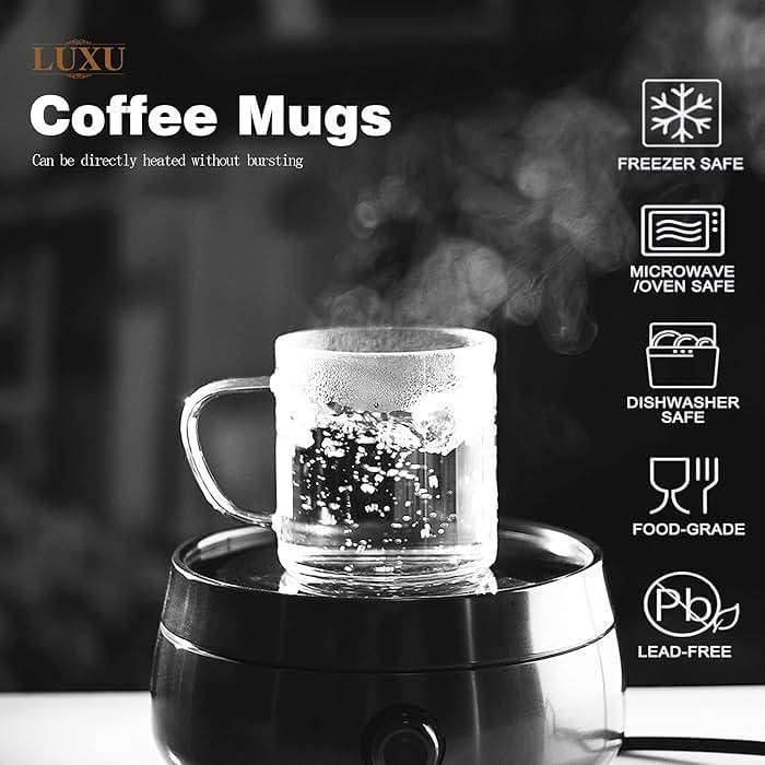 LUXU Glass Coffee Mugs Set of 4,14 oz Clear Coffee Cups,Hand Blown&Seamless Design,Heat Resistant and Explosion-Proof,Lightweight Tea Mugs with Anti Scald Handle Ideal for Home,Cafe - Image 9