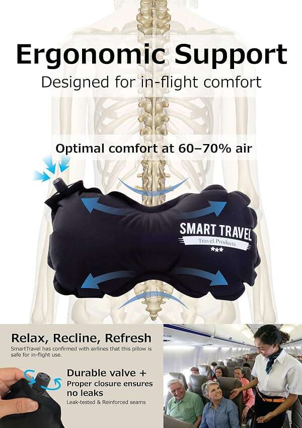 SmartTravel Travel Products Inflatable Travel Lumbar Pillow for Airplane Seat – Adjustable Lower Back Support Cushion for Long Flights - Image 5