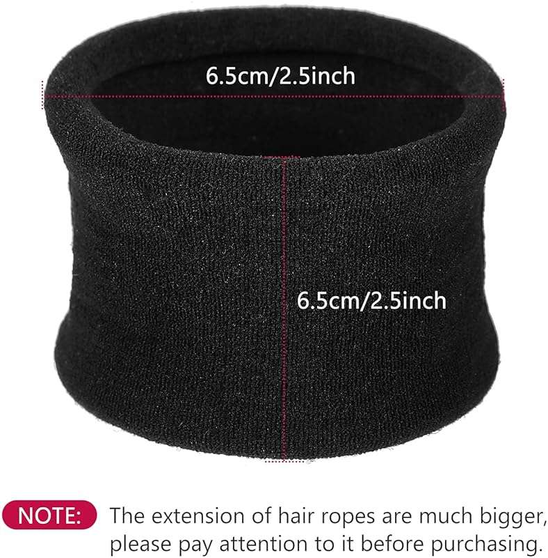 EBOOT 20 Pieces Large Cotton Stretch Hair Ties Bands Rope Ponytail Holders Headband for Thick Heavy or Curly Hair, 6.5 cm in Diameter (Black) - Image 2