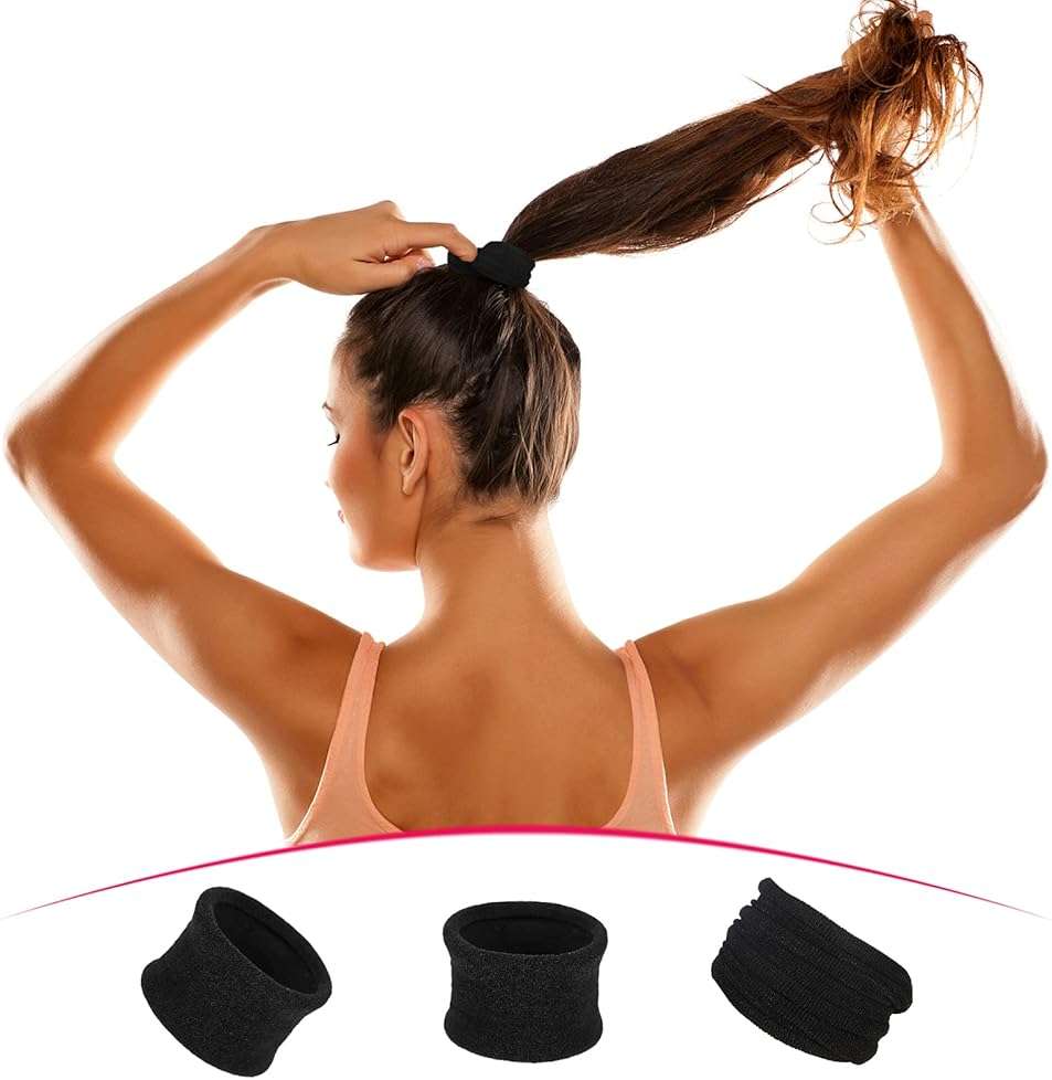 EBOOT 20 Pieces Large Cotton Stretch Hair Ties Bands Rope Ponytail Holders Headband for Thick Heavy or Curly Hair, 6.5 cm in Diameter (Black) - Image 5