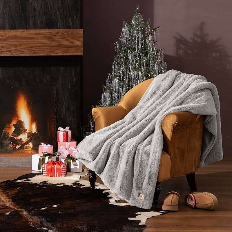 UGG Euphoria Faux Fur Throw Blanket, Oversized Warm Throw for Couch or Chair, Luxury Bedroom Decor, Cozy Soft Blankets, Machine Washable, 50-inch x 70-inch, Seal Grey - Image 2