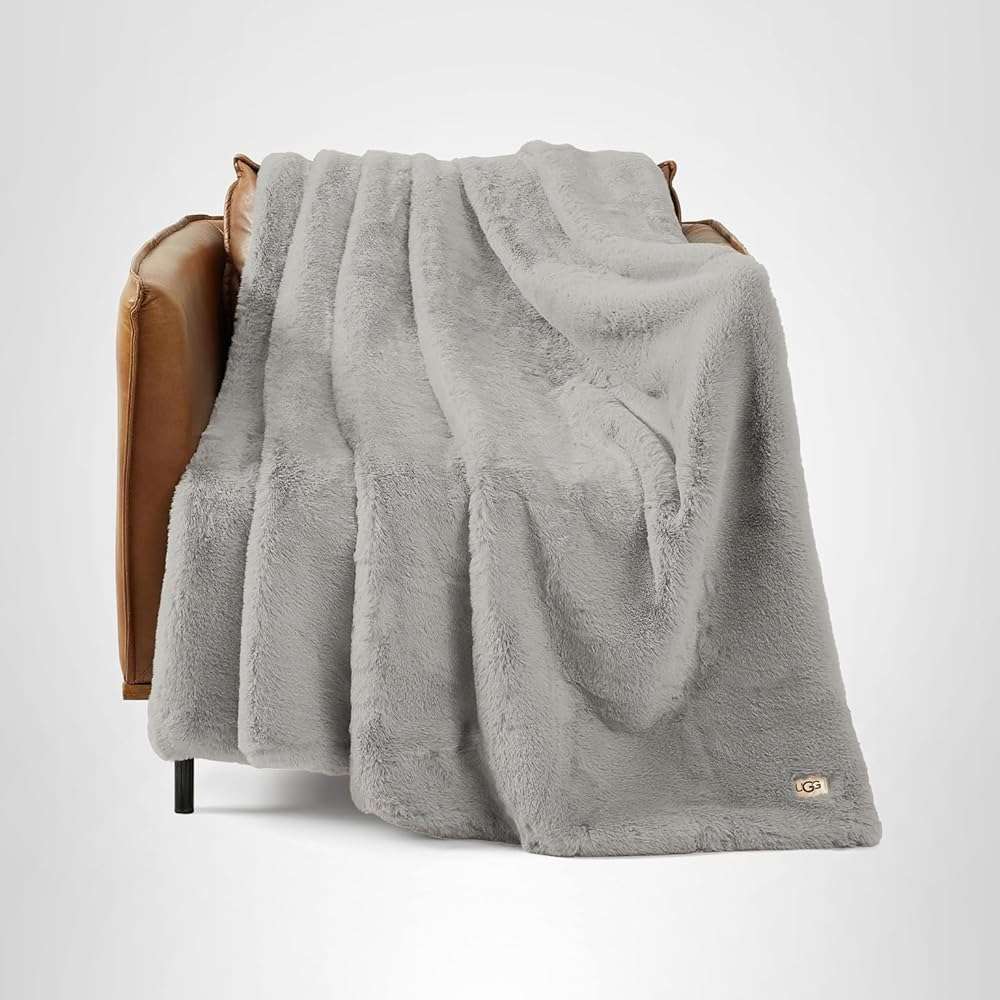 UGG Euphoria Faux Fur Throw Blanket, Oversized Warm Throw for Couch or Chair, Luxury Bedroom Decor, Cozy Soft Blankets, Machine Washable, 50-inch x 70-inch, Seal Grey - Image 9