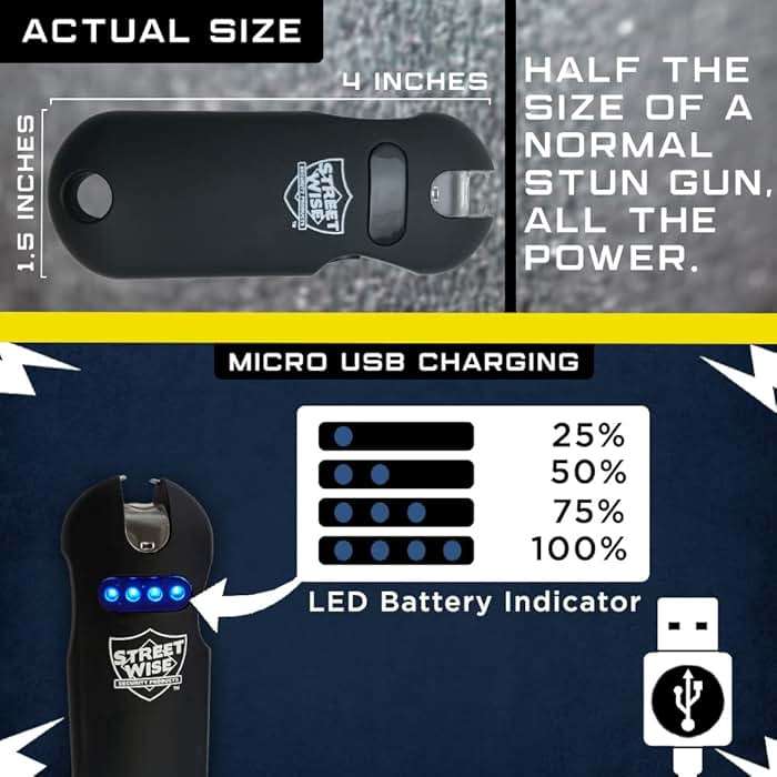 Streetwise Smart 24,000,000 Mini Stun Gun Keychain with Quick-Release, Rechargeable LED Flashlight – Self Defense Stun Gun for Women – Touch-Sensing Safety, Portable Personal Protection - Image 9