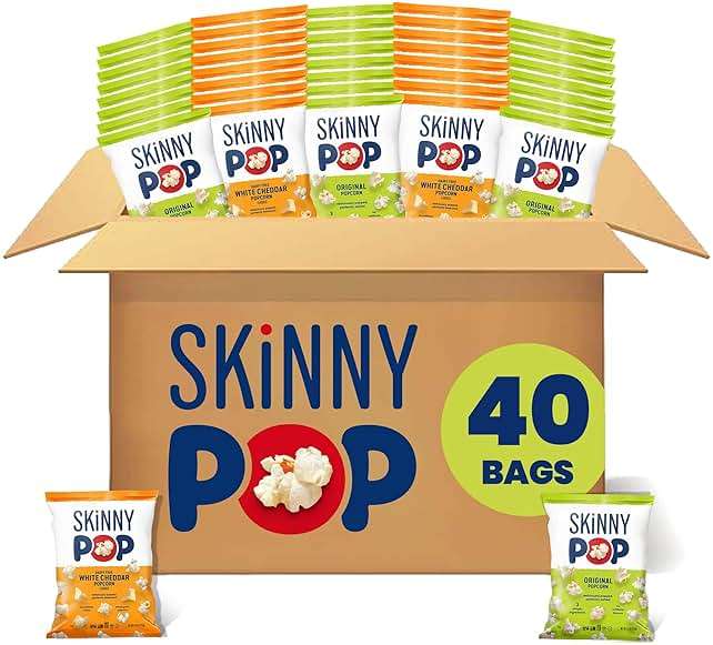 SkinnyPop Popcorn, Original and Dairy-Free White Cheddar Variety Pack, Whole Grain Snack, 0.5oz (40ct) - Image 1
