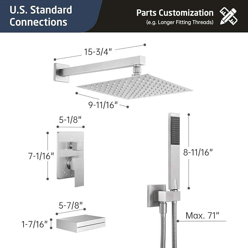 KES Bathtub Shower Faucet Set with Waterfall Tub Spout Shower System 3-Function Shower Faucets Sets Complete with 10 Inch Rain Shower Head, XB6305F18-BN - Image 2