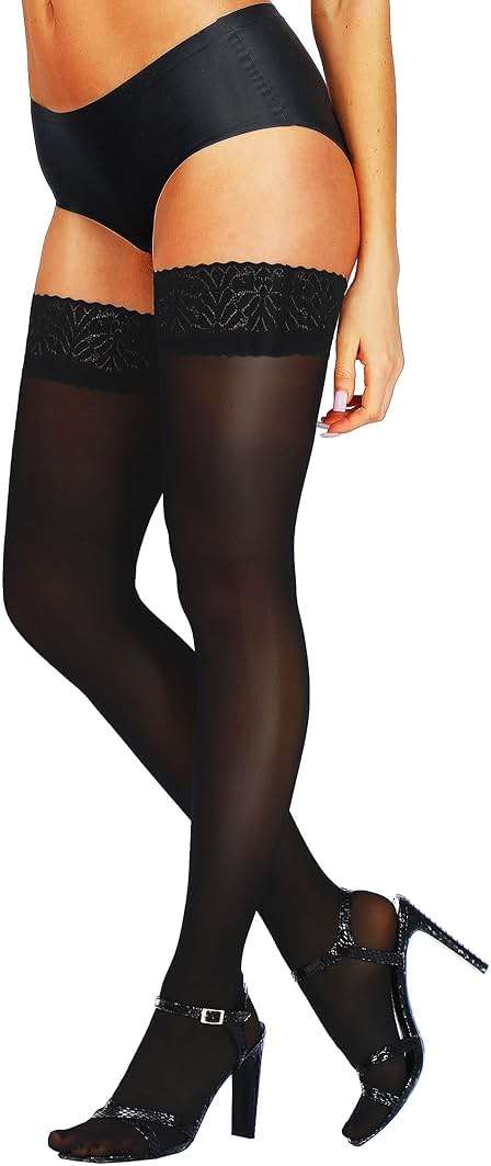 HONENNA Semi Sheer Stay Up Lingerie Thigh High Stockings Lace Top Size A-F - Image 1