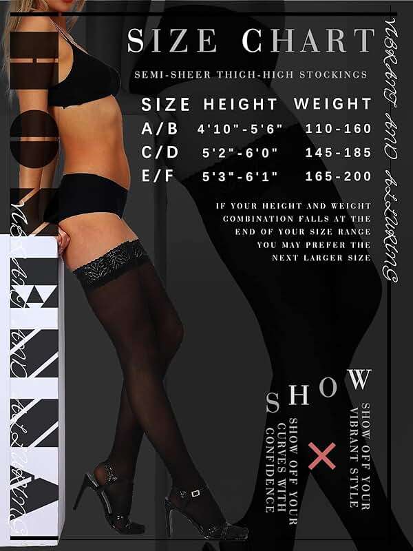 HONENNA Semi Sheer Stay Up Lingerie Thigh High Stockings Lace Top Size A-F - Image 6