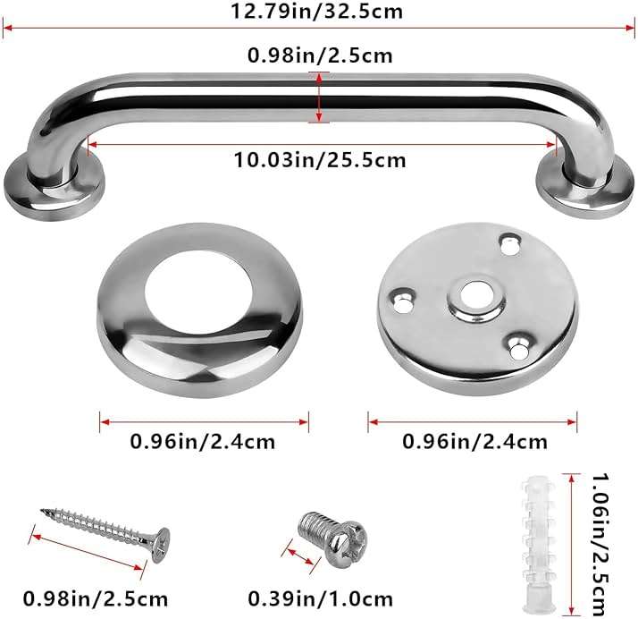 2 Pack Shower Grab Bar, Stainless Steel Bathroom Grab Bar, Shower Handle Bath Handle, Safety Bars for Shower Chair Bench, Grab Bars Senior, Elderly, Handicap(12 Inch) - Image 2