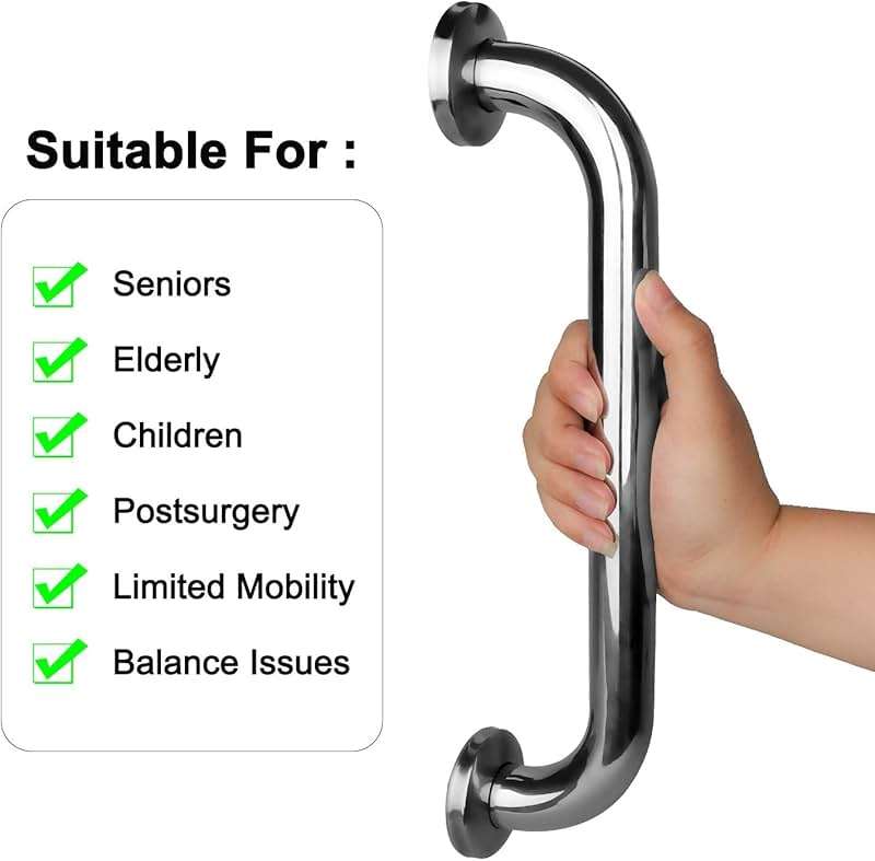 2 Pack Shower Grab Bar, Stainless Steel Bathroom Grab Bar, Shower Handle Bath Handle, Safety Bars for Shower Chair Bench, Grab Bars Senior, Elderly, Handicap(12 Inch) - Image 4