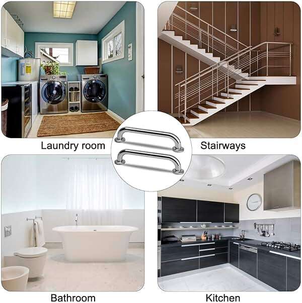 2 Pack Shower Grab Bar, Stainless Steel Bathroom Grab Bar, Shower Handle Bath Handle, Safety Bars for Shower Chair Bench, Grab Bars Senior, Elderly, Handicap(12 Inch) - Image 5