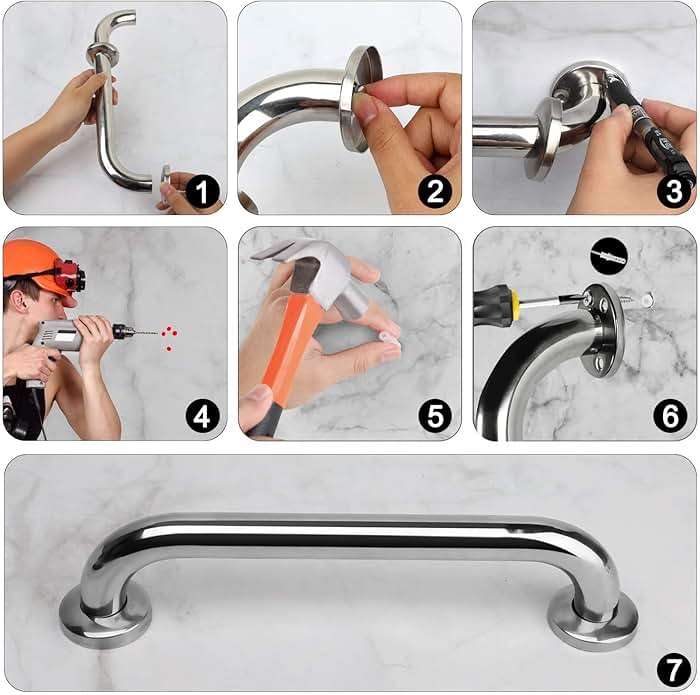 2 Pack Shower Grab Bar, Stainless Steel Bathroom Grab Bar, Shower Handle Bath Handle, Safety Bars for Shower Chair Bench, Grab Bars Senior, Elderly, Handicap(12 Inch) - Image 6