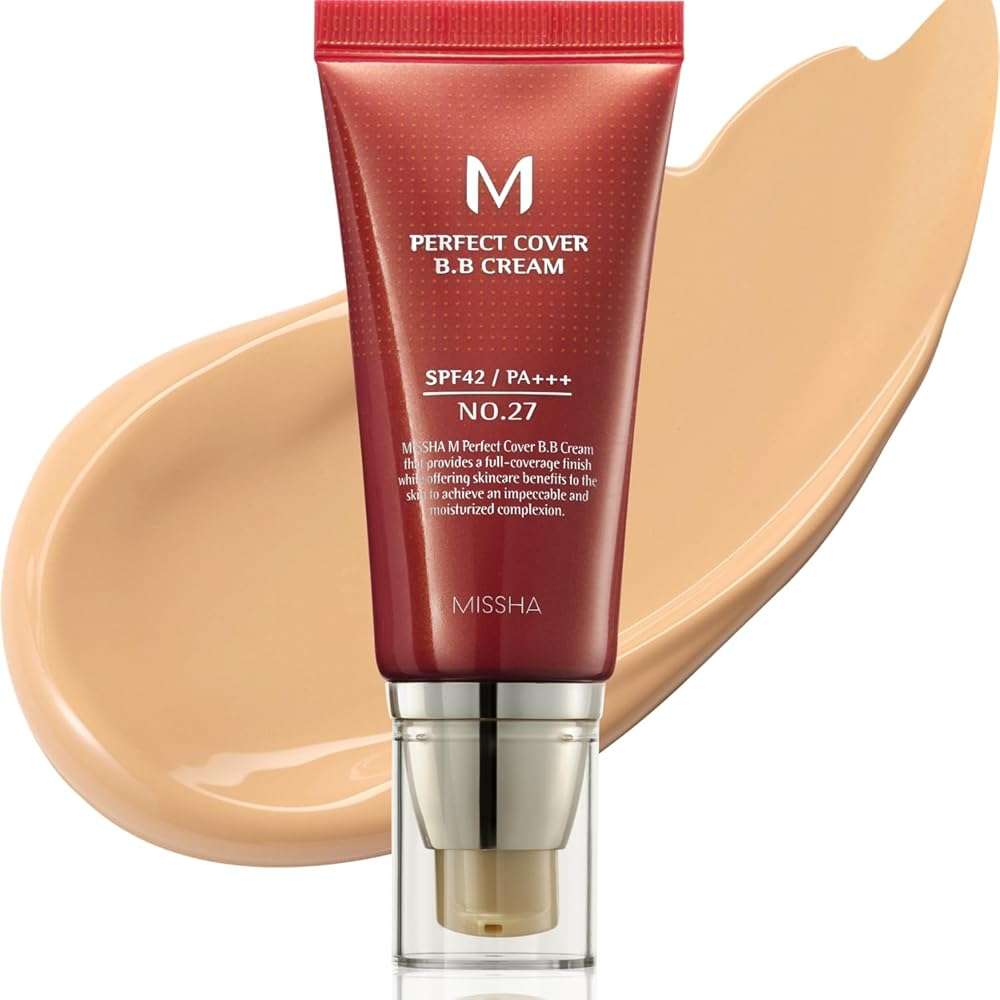 MISSHA M Perfect Cover BB Cream No.27 Honey Beige - Medium with Neutral/Warm Undertone SPF 42 PA +++ 1.69 Fl Oz - Tinted Moisturizer for face with SPF - Image 1