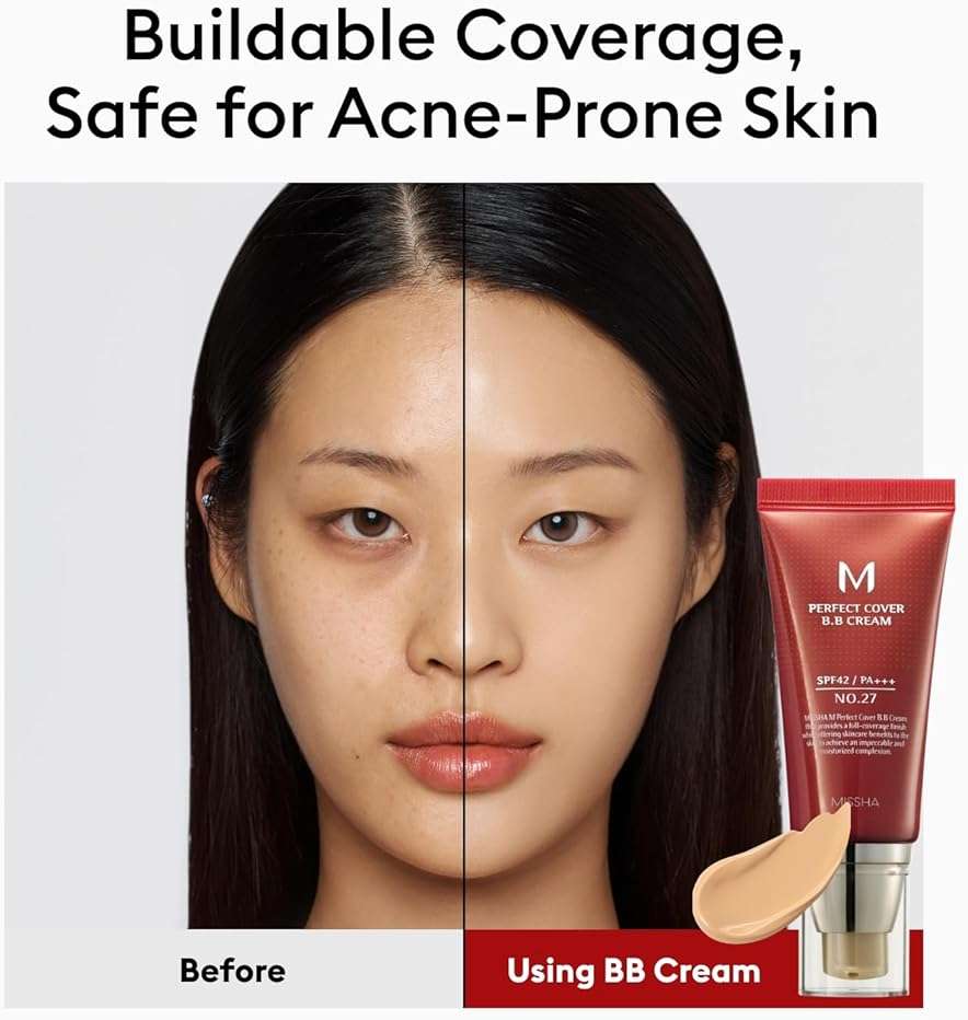 MISSHA M Perfect Cover BB Cream No.27 Honey Beige - Medium with Neutral/Warm Undertone SPF 42 PA +++ 1.69 Fl Oz - Tinted Moisturizer for face with SPF - Image 4
