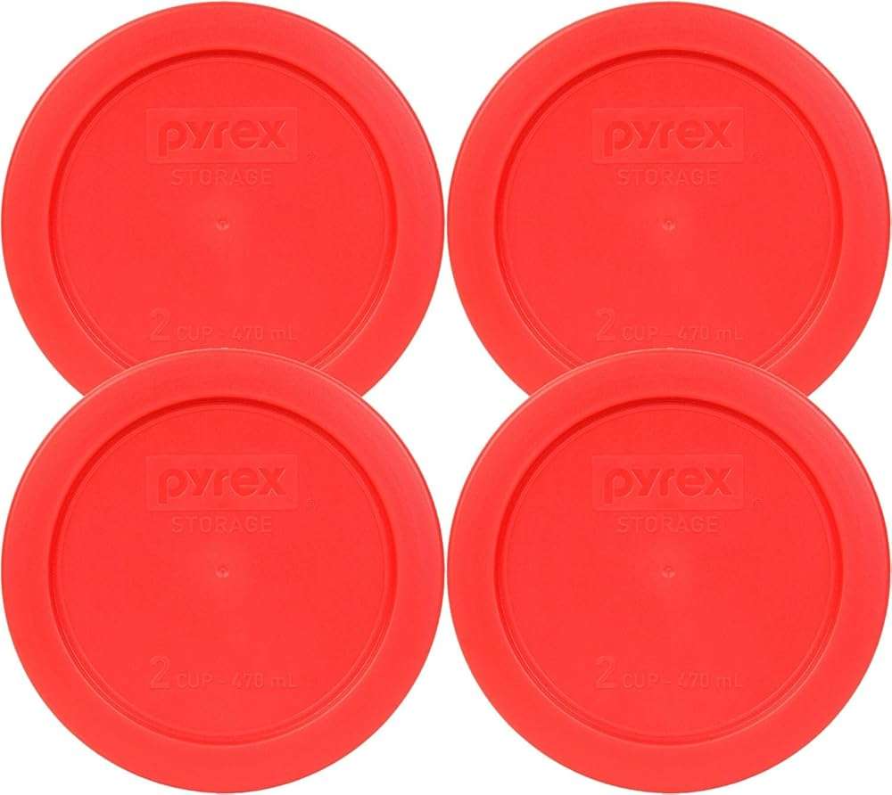 Pyrex 7200-PC 2-Cup Red Food Storage Replacement Lid (4-Pack) - Made in USA - Image 1